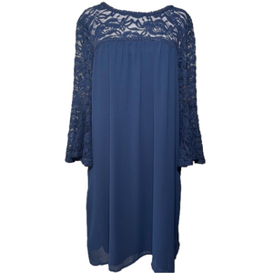 NWT As U Wish Navy Chiffon Lace Bell Sleeve Shift Swing Dress